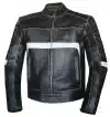 Men's Motorcycle Riding Genuine Leather Striped Jacket - Front Side