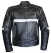 Men's Motorcycle Riding Genuine Leather Striped Jacket - Front View