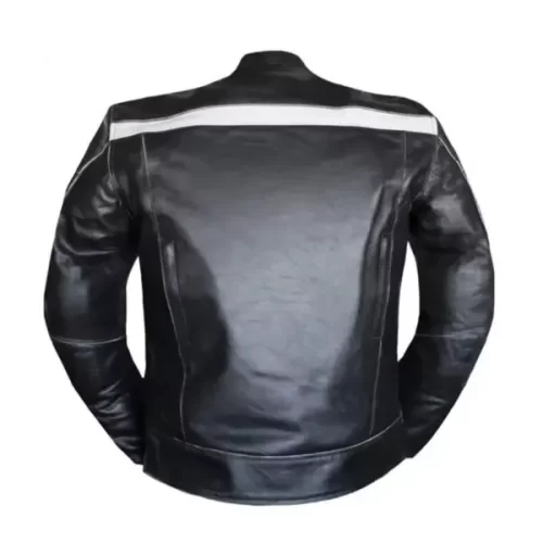 Men's Motorcycle Riding Genuine Leather Striped Jacket - Back View